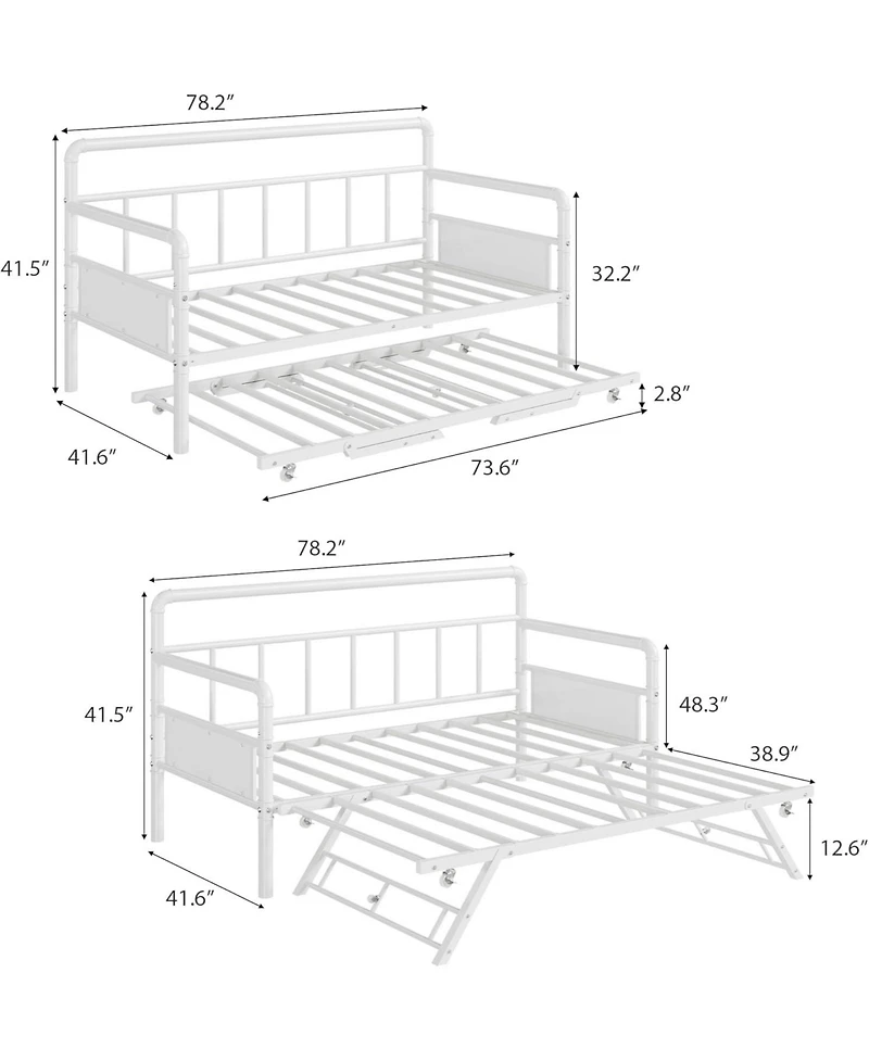 gaomon Daybed and Foldable Metal Trundle Bed, Metal Twin Bed Frame Heavy Duty Steel Slats Support,Sofa BedFrame for Living Room