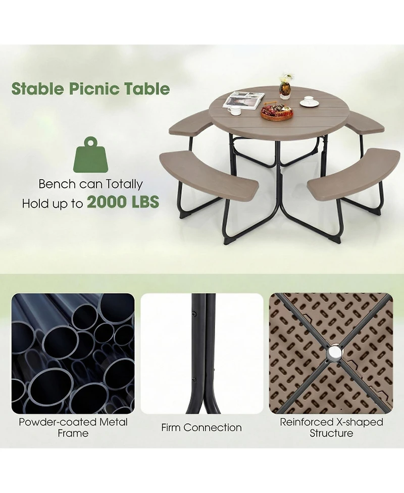 Sugift 8-Person Outdoor Picnic Table and Bench Set with Umbrella Hole