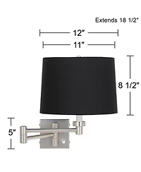 Possini Euro Design Modern Swing Arm Wall Lamps Set of 2 Brushed Nickel Plug-In Light Fixture Drum Shade for Bedroom Bedside