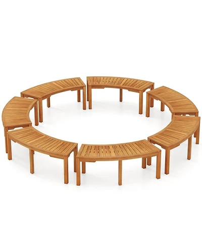 Sugift Set of 7 Outdoor Acacia Wood Curved Garden Bench 2-Person