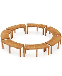 Sugift Set of 7 Outdoor Acacia Wood Curved Garden Bench 2-Person