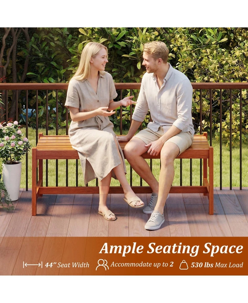 Gouun Set of 2 44 In Solid Hardwood Outdoor Patio Benches with Teak Oil Finish