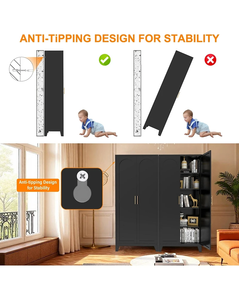 sumyeg Shapely Doors Cabinet Metal Storage with and Adjustable Shelves