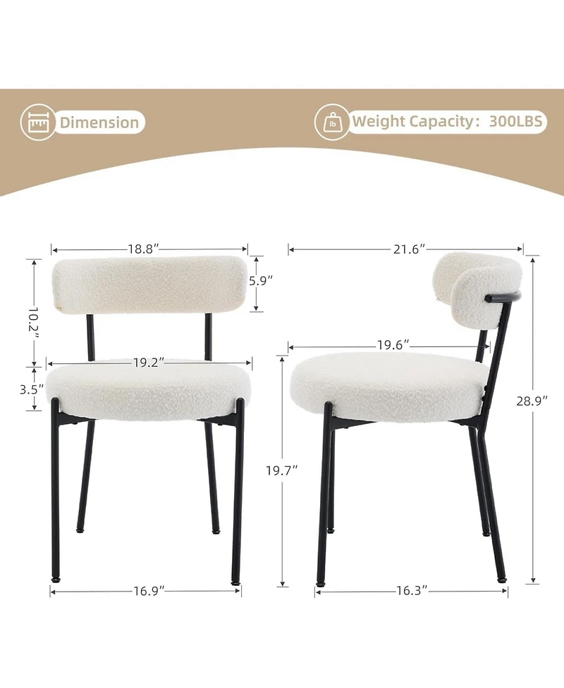 gaomon Set of 2 Mid Century Boucle Upholstered Dining Chairs, Curved Back Design Kitchen Seating