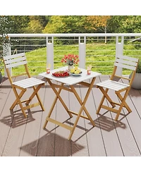 Sugift 3-Piece Folding Acacia Wood Patio Bistro Table and Chair Set