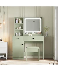 gaomon Vanity Desk with Mirror and Light, Makeup Vanity Table with Charging Station