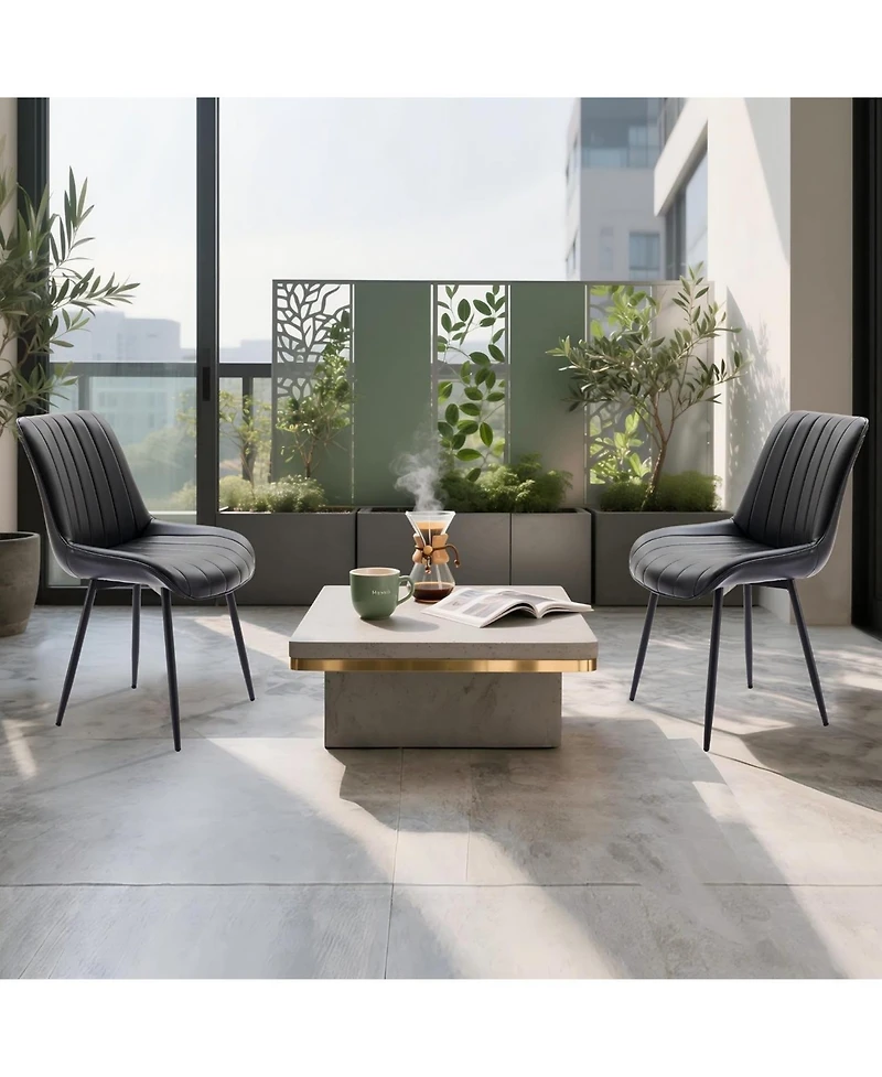 gaomon Set of 2 Modern Faux Leather Upholstered Dining Chairs, Linear Design Side Chairs with Sturdy Metal Legs