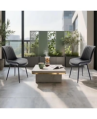 gaomon Set of 2 Modern Faux Leather Upholstered Dining Chairs, Linear Design Side Chairs with Sturdy Metal Legs