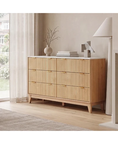 homfan Fluted 6 Drawer Dresser with Handles