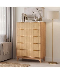 homfan Fluted 5 Drawer Dresser with Handles