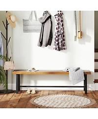 Sugift 63 in Acacia Wood Patio Outdoor Backless Bench Seats 3