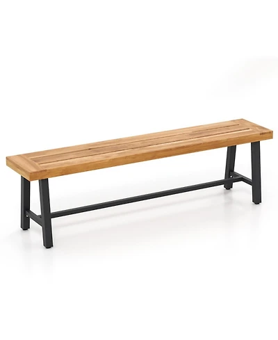 Sugift 63 in Acacia Wood Patio Outdoor Backless Bench Seats 3