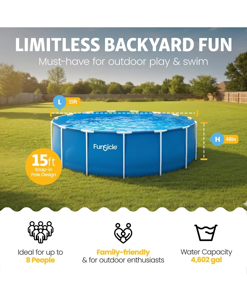 Funsicle 15' x 48" Outdoor Activity Round Frame Above Ground Swimming Pool Set