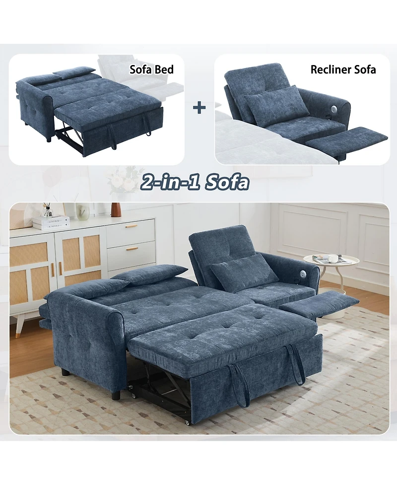 Clihome 2-in-1 Sofa Three-seater Sofa with Sofa Bed and a Reversible Recliner Sofa