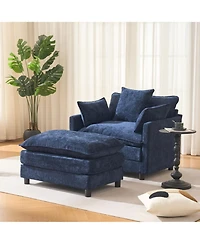 Boyel Living 39.4 Inch Modern Accent Chair with Ottoman Chenille Upholstered Club Room Reading