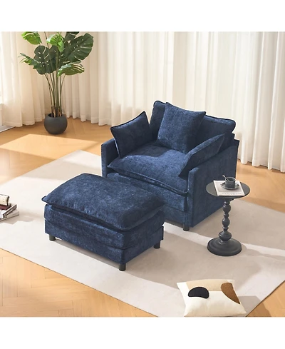 Boyel Living 39.4 Inch Modern Accent Chair with Ottoman Chenille Upholstered Club Room Reading