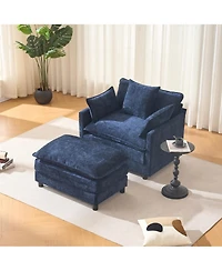 Boyel Living 39.4 Inch Modern Accent Chair with Ottoman Chenille Upholstered Club Room Reading
