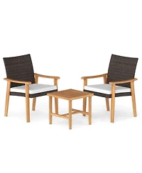 Gouun 3-Piece Pe Wicker Bistro Set with Acacia Wood Frame and Side Table