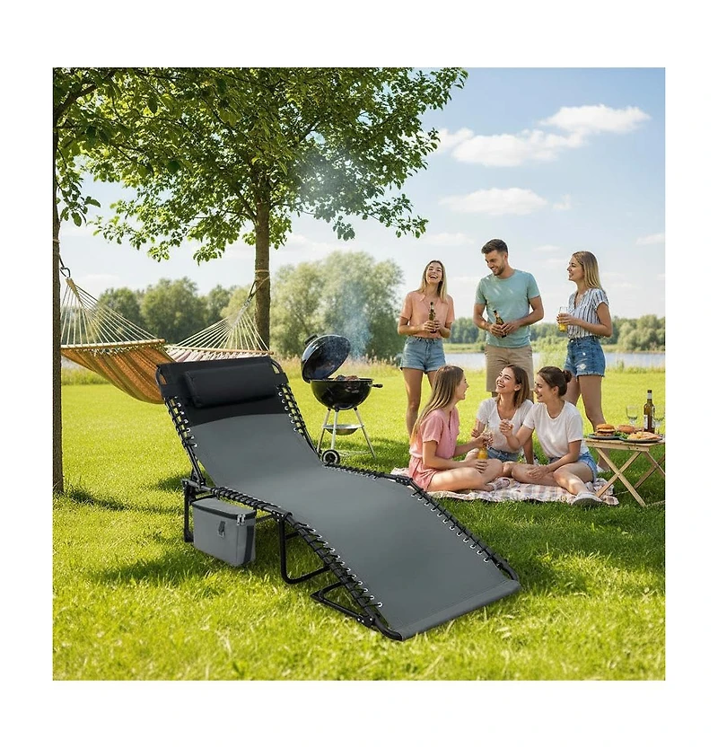 gaomon 5-Position Adjustable Outdoor Chaise Lounge Chair with Pillow and Side Pocket Collapsible, Portable Patio Recliner