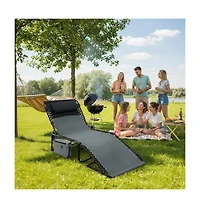 gaomon 5-Position Adjustable Outdoor Chaise Lounge Chair with Pillow and Side Pocket Collapsible, Portable Patio Recliner