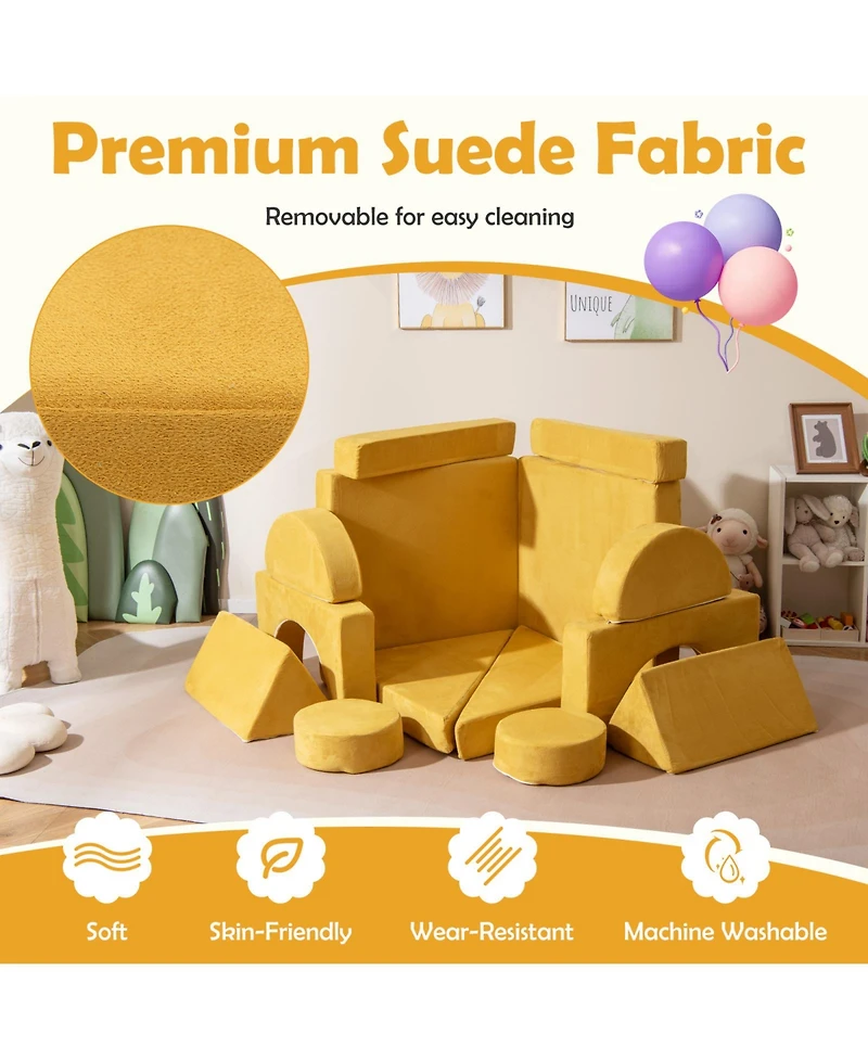 Sugift 14-Piece Convertible Kids Play Couch with High-Density Foam Blocks