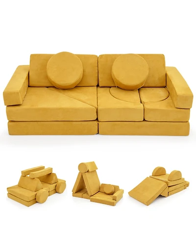 Sugift 14-Piece Convertible Kids Play Couch with High-Density Foam Blocks