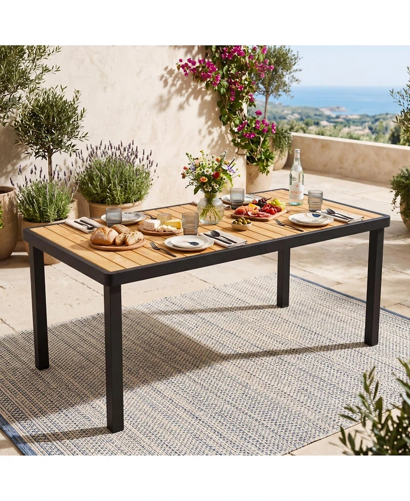 Gouun 58 In Acacia Wood Outdoor Patio Dining Table with 1.97 In Umbrella Hole for 6