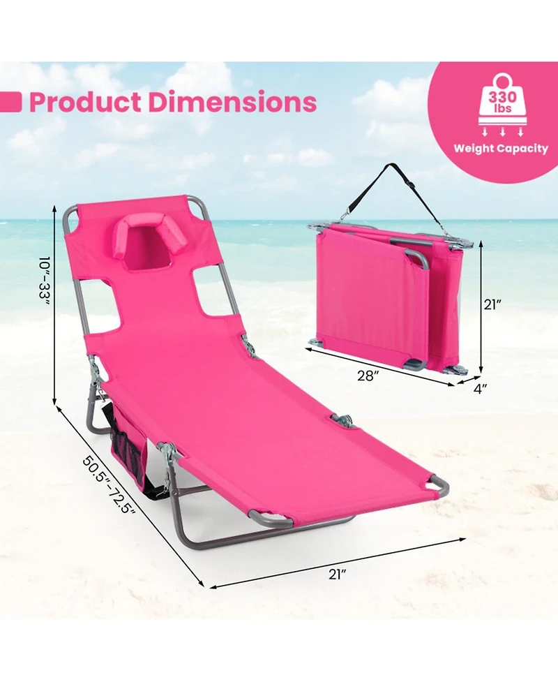Gouun Lightweight Folding Beach Lounge Chair with Multi-Position Adjustable Back