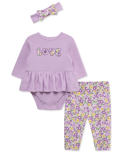 Little Me Baby Girls' Love Bodysuit, Pants and Headband, 3-Piece Set