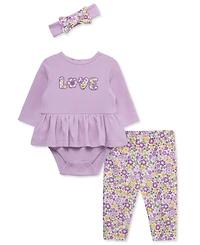 Little Me Baby Girls' Love Bodysuit, Pants and Headband, 3-Piece Set