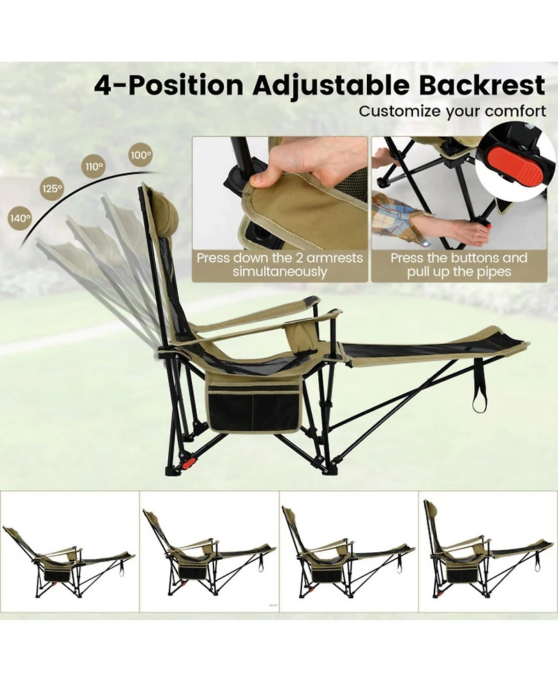 Gouun Reclining Camping Lounge Chair with Removable Footrest and Adjustable Back