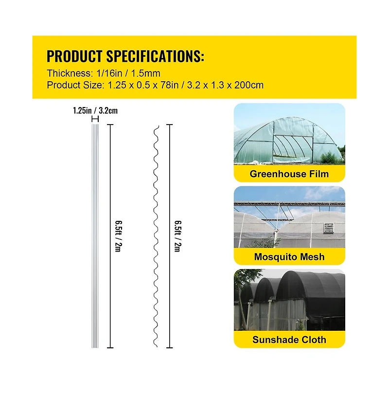Sugift Spring Wire and U Channel Bundle 6.56 ft 40 Packs Aluminum Alloy Greenhouse Film Lock