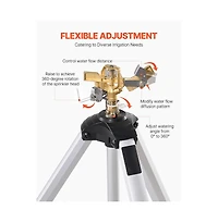 Sugift Impact Tripod Sprinkler 360 Degree Brass Head Adjustable Height