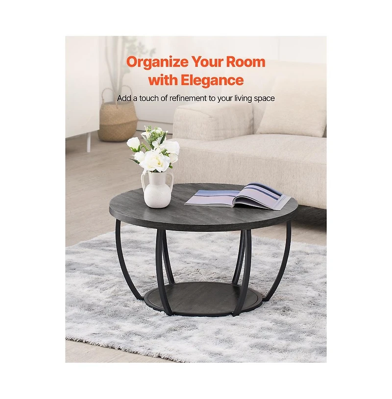 Sugift Coffee Table Modern Round 2 Tiers Wooden Circle with Open Storage
