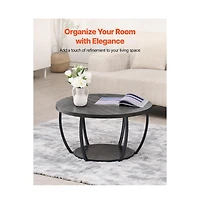 Sugift Coffee Table Modern Round 2 Tiers Wooden Circle with Open Storage