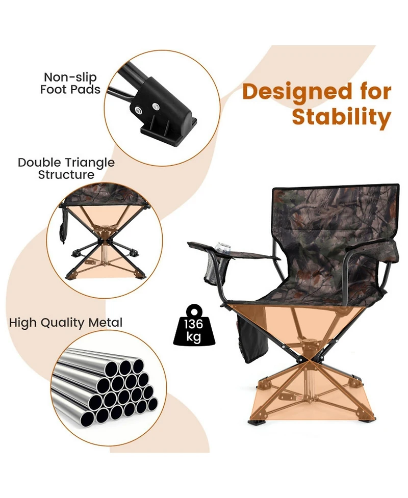 Sugift 360degree(s) Swivel Portable Foldable Hunting Chair Set of 2 with 600D Oxford Fabric