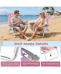 Sugift Set of 2 Portable Folding Backpack Reclining Beach Chairs with 5-Position Backrest Headrest