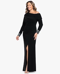 Betsy & Adam Plus Asymmetrical Neck Gown