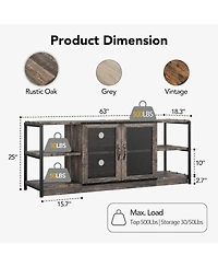homfan Industrial Farmhouse Tv Stand for 65+ Inch - Gray Media Console with Mesh Doors and Adjustable Shelves, Heavy-Duty Metal Frame