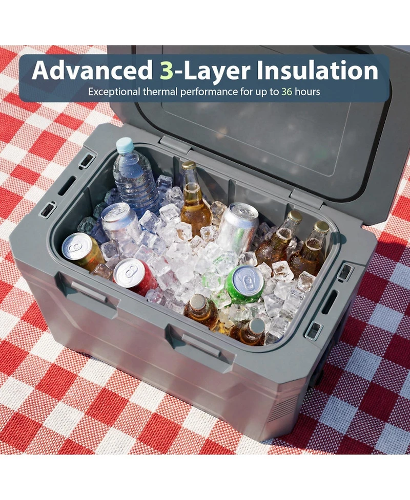 Sugift 37-Quart Insulated Portable Hard Shell Ice Chest Cooler with 2 Cup Holders Bottle Opener Drain Plug