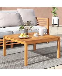 Gouun 35.5 In Solid Acacia Wood Outdoor Coffee Table with Slatted Drainage Top