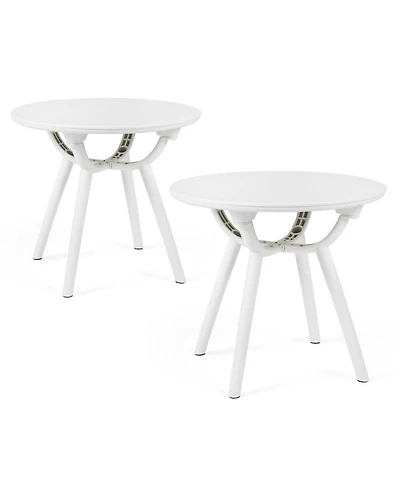 Gouun 20 In Circular Outdoor End Table Set of 2 Weather-Resistant Pp and Abs Build