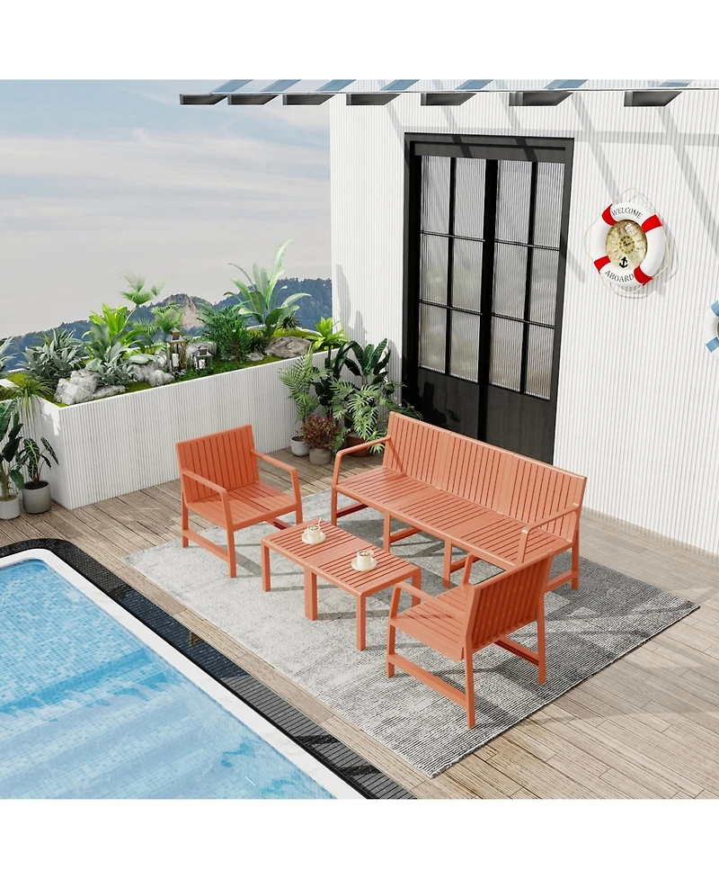 Clihome 5-Piece Indoor Outdoor Conversation Set - 3-Seat Sofa, 2 Chairs and 2 Nesting Coffee Tables