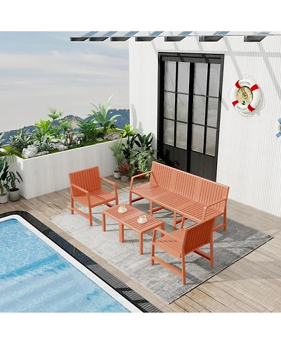 Clihome 5-Piece Indoor Outdoor Conversation Set - 3-Seat Sofa, 2 Chairs and 2 Nesting Coffee Tables