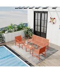 Clihome 5-Piece Indoor Outdoor Conversation Set - 3-Seat Sofa, 2 Chairs and 2 Nesting Coffee Tables