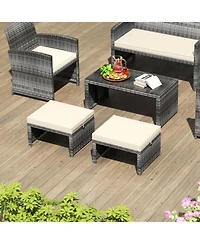 Gouun Set of 2 Pe Rattan Outdoor Ottomans with Zippered Cushions and 400 lbs Capacity