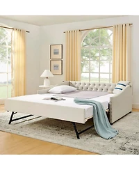 Streamdale Furniture Full Size Daybed with Pull-out Twin Bed Usb Charging and Button-Tufted Arms