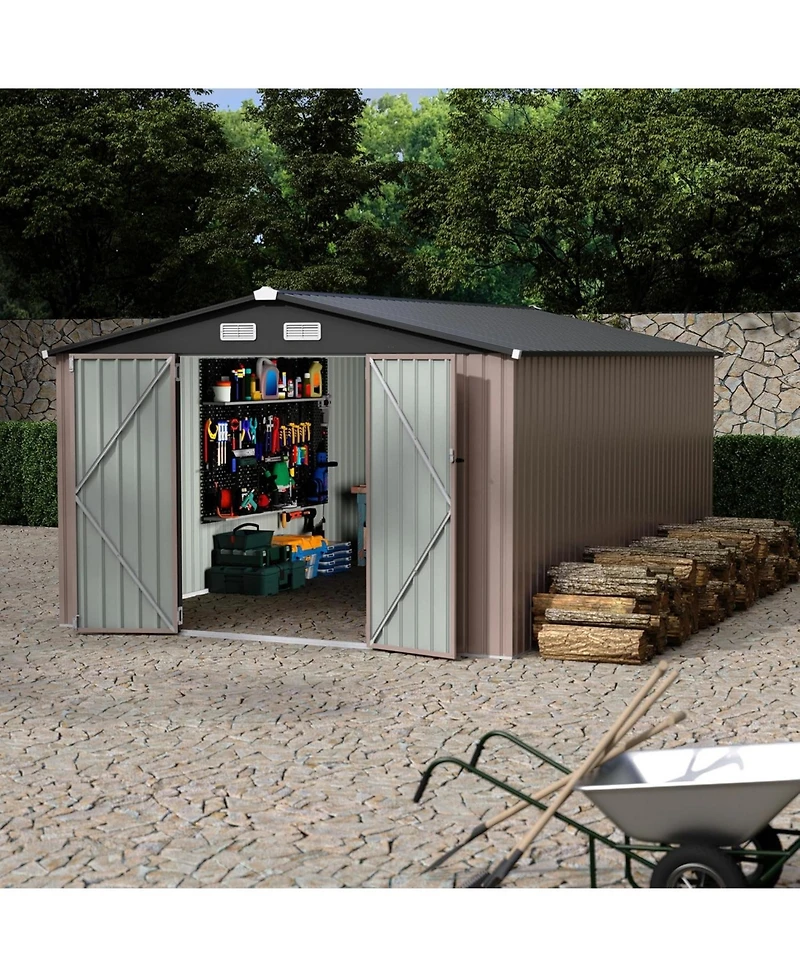 gaomon 10x14 Feet Metal Storage Sheds Outdoor, Metal Toolshed with Lockable Door, Metals Yard Sheds Metals Garden Shed Kit