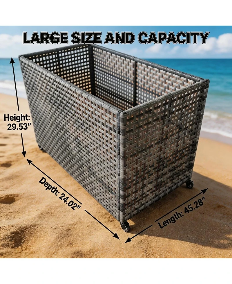 gaomon Poolside Rattan Storage Organizer, Pool Float Storage With Mesh Rolling For Pool Noodles, Floats, Balls, And Equipment, Outdoor Storage Bin