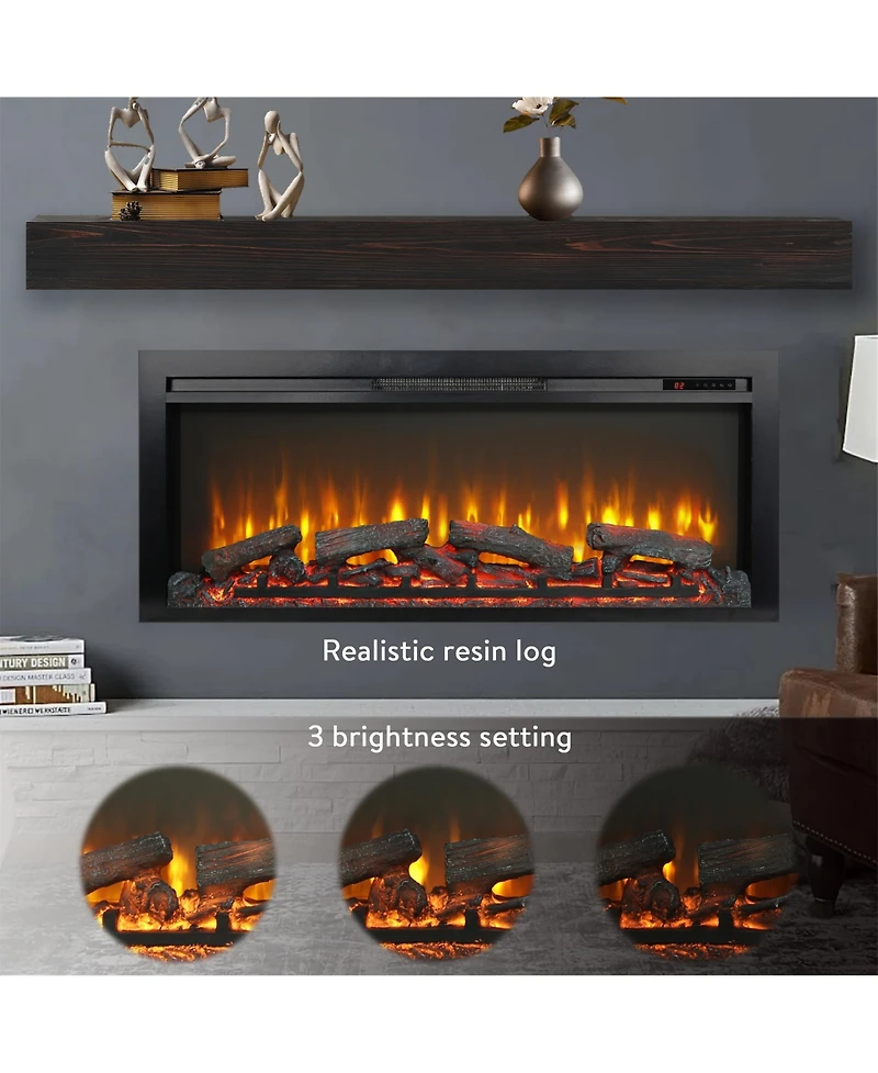 Clihome 44 inch Wall Recessed Electric Fireplace with Remote Control Heater